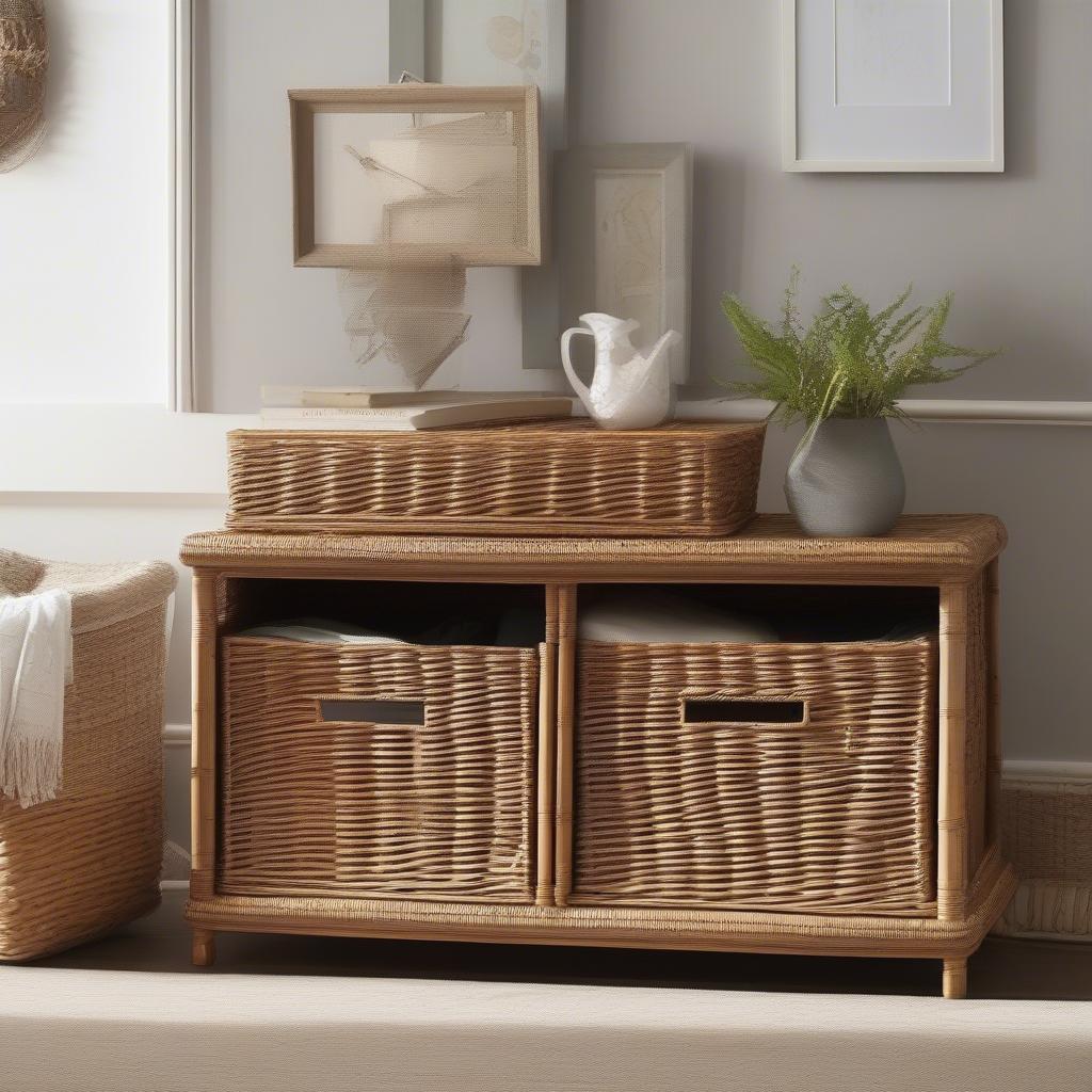 Wicker Storage Unit in a Living Room Setting