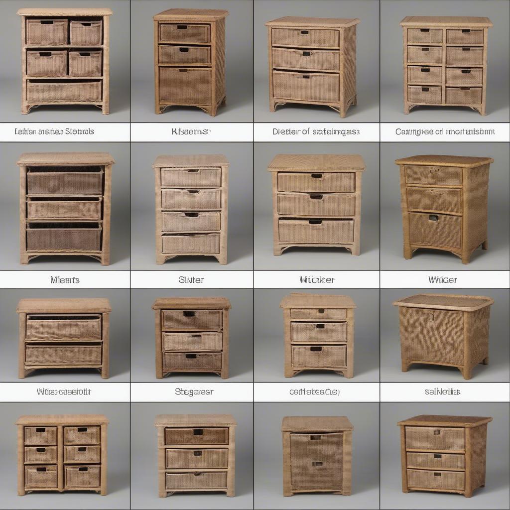 Different sizes of wicker storage units