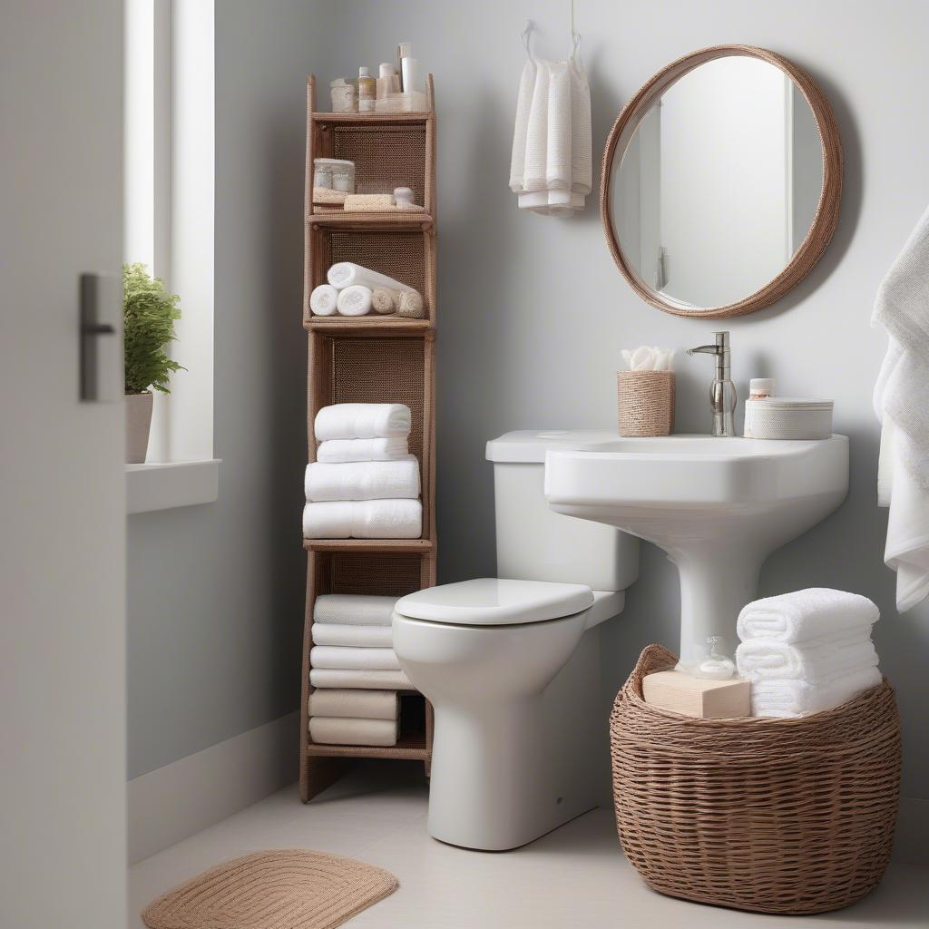 Wicker Tier Storage in Bathroom