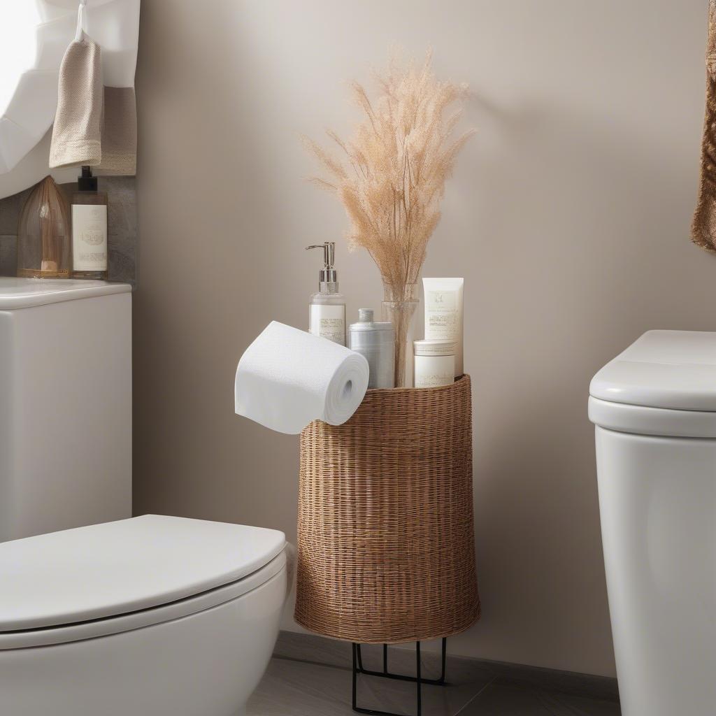 Wicker Tissue Holder in a Bathroom Setting