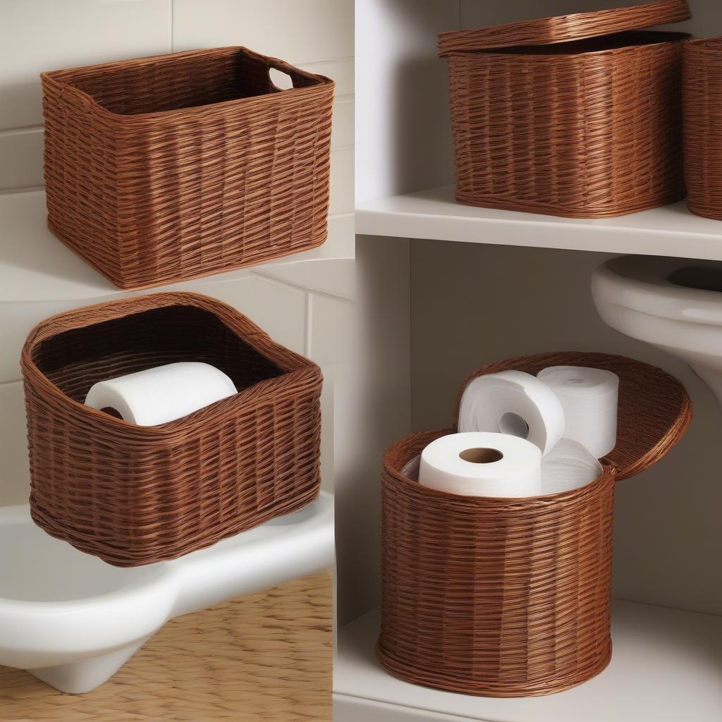 Wicker toilet paper baskets in various styles and sizes on eBay.