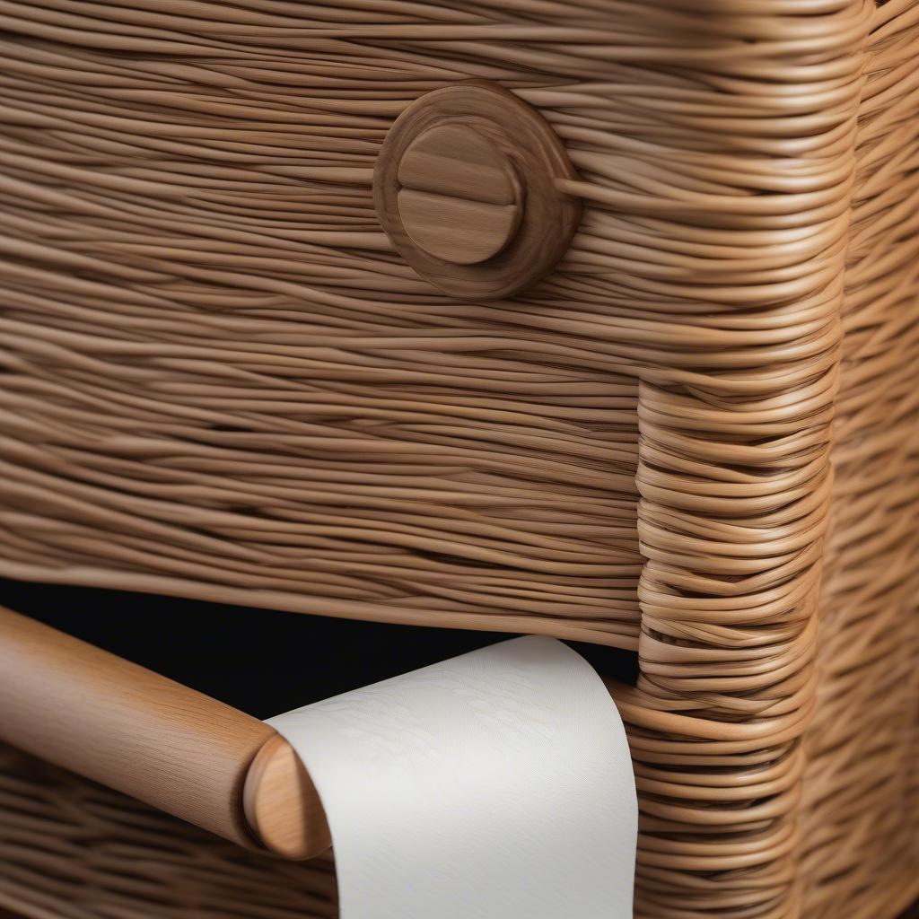 Close-up of a Wicker Toilet Paper Holder