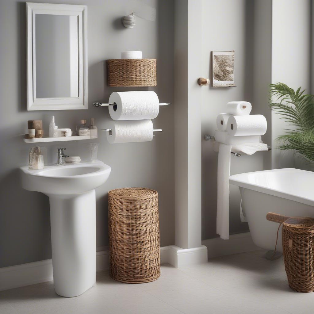 Comparing Sizes of Wicker Toilet Paper Holders with Magazine Racks