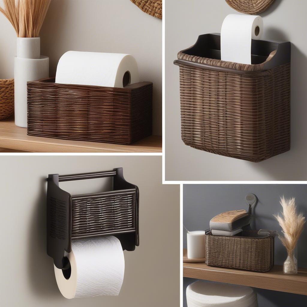 Different Styles of Wicker Toilet Paper Holders with Magazine Racks