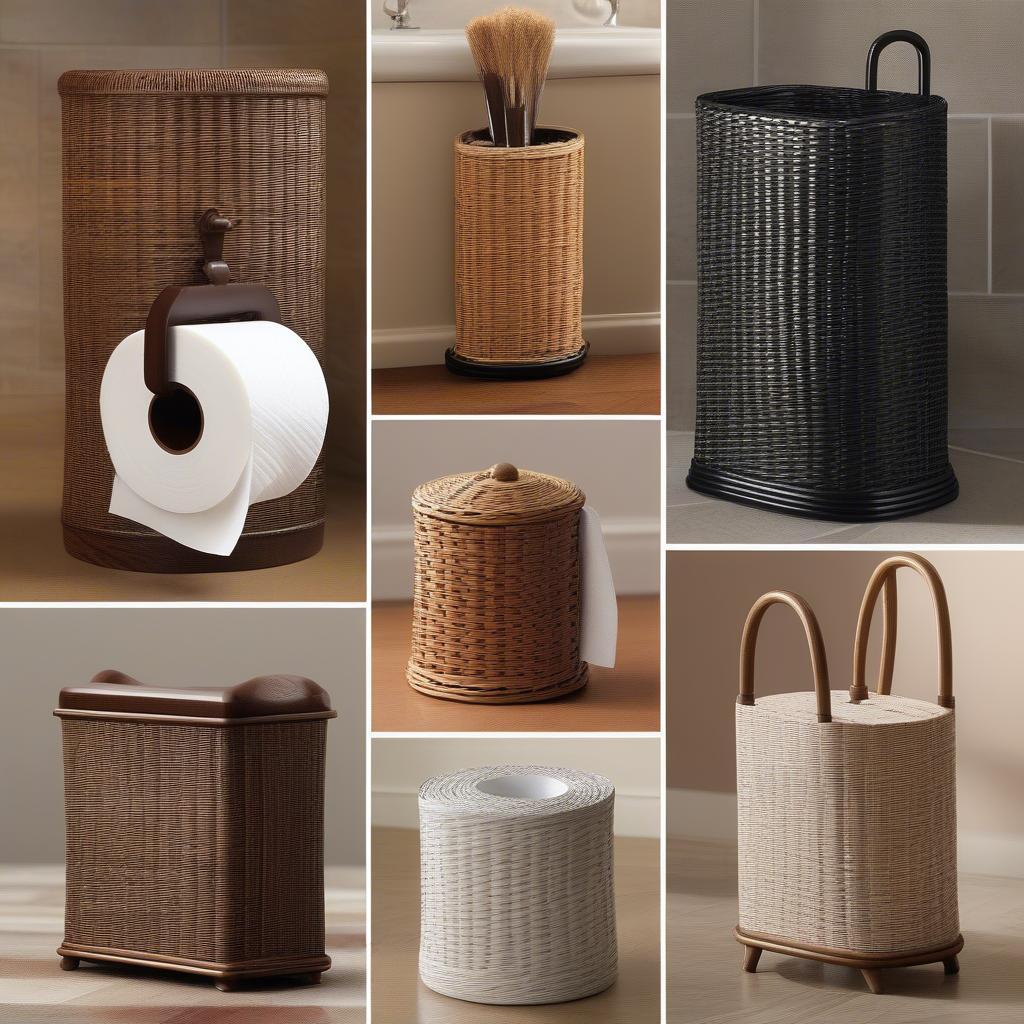 Different styles of wicker toilet paper holders