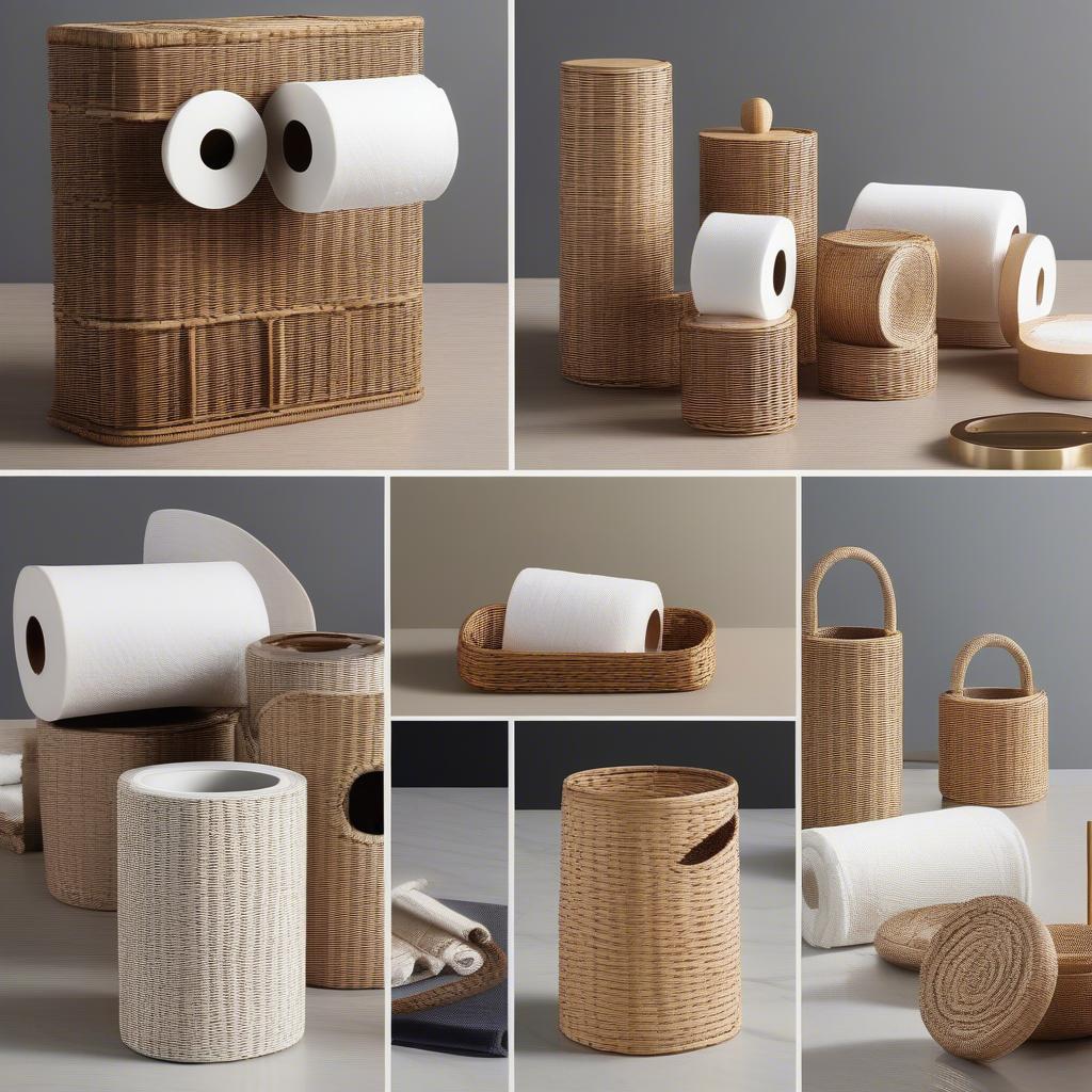 Wicker toilet roll holders in various sizes and styles