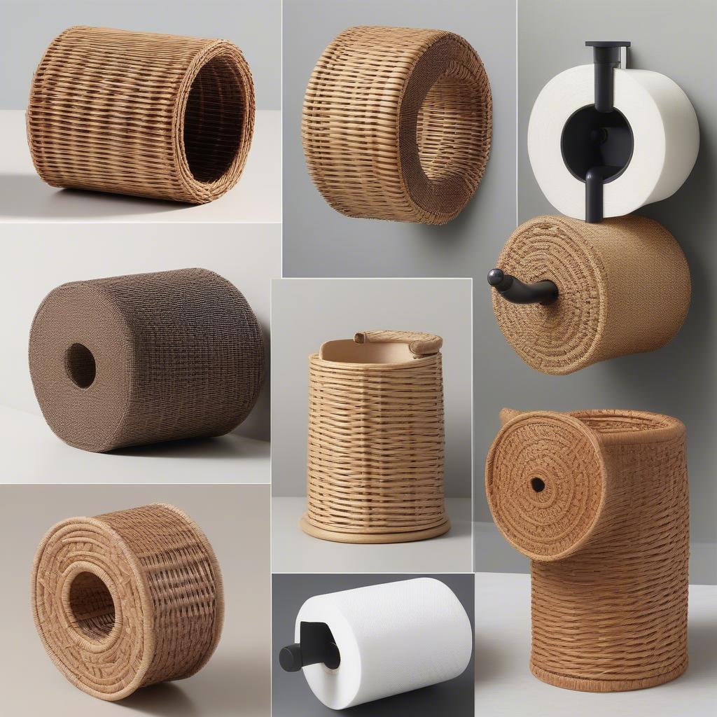 Different styles of wicker toilet roll holders