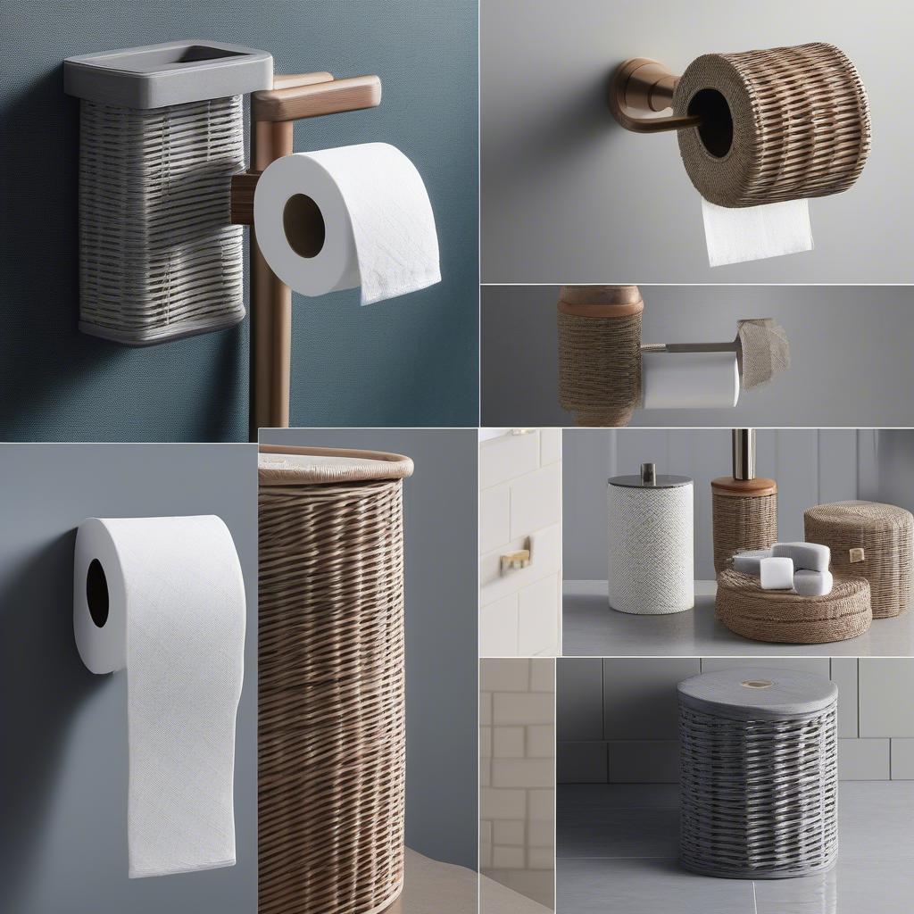 Different styles of wicker toilet roll holders