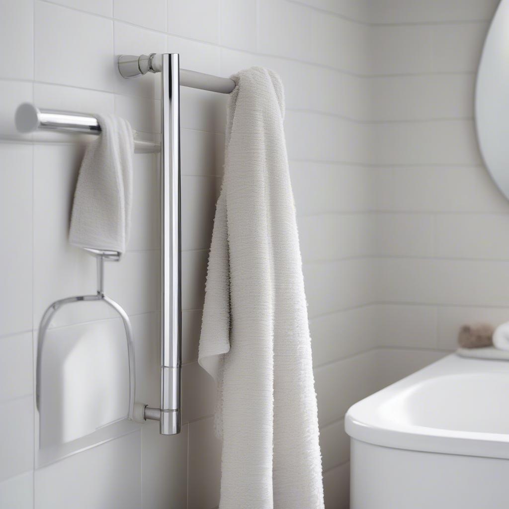 Wicker towel holder adds a touch of rustic charm to a modern bathroom