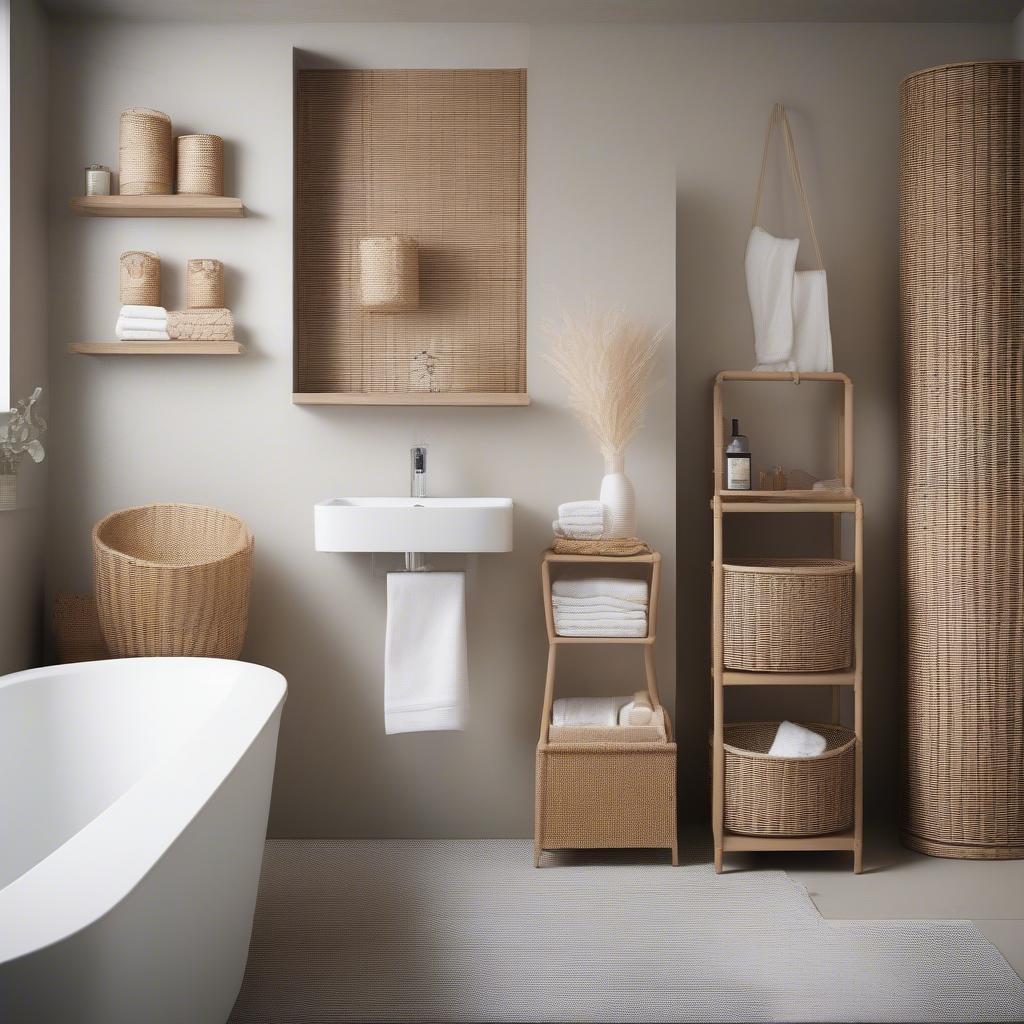 Stylish Wicker Towel Storage in a Modern Bathroom