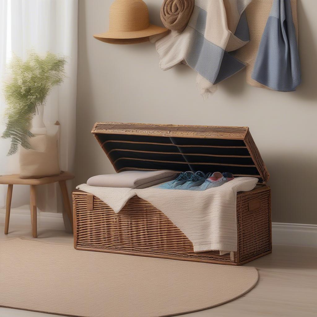 Hidden Storage Solutions with a Wicker Trunk Bench