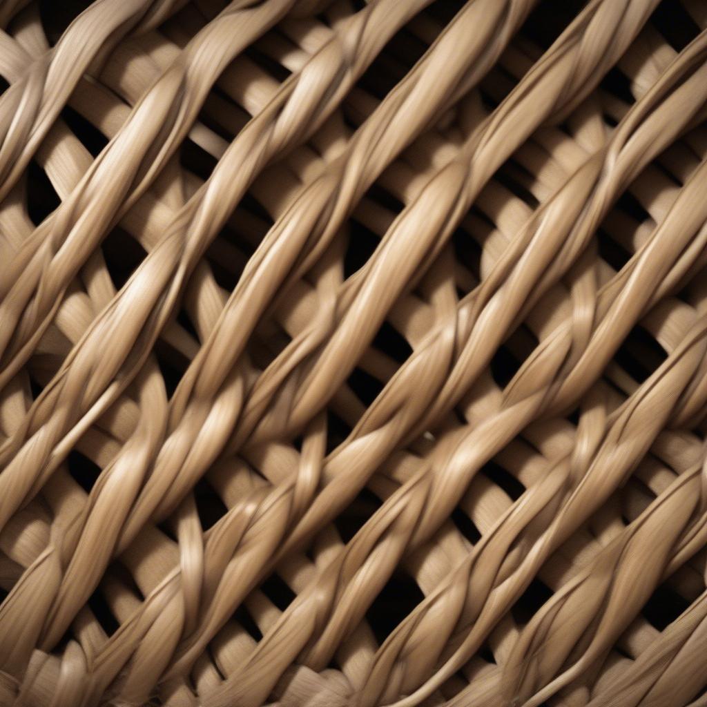 Close-up of the intricate weave of a wicker storage trunk, highlighting the craftsmanship and material quality.