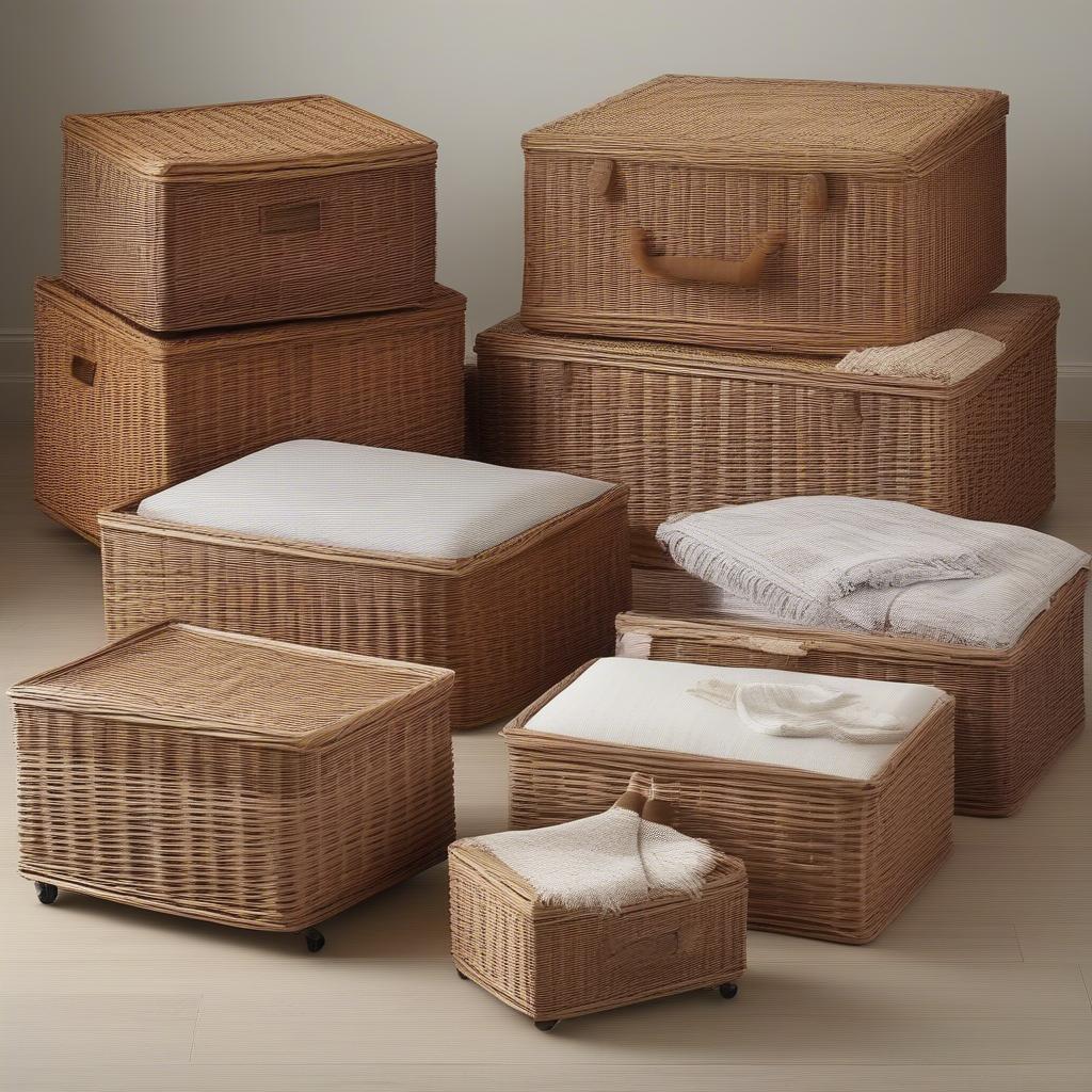 Variety of wicker under bed storage options with wheels