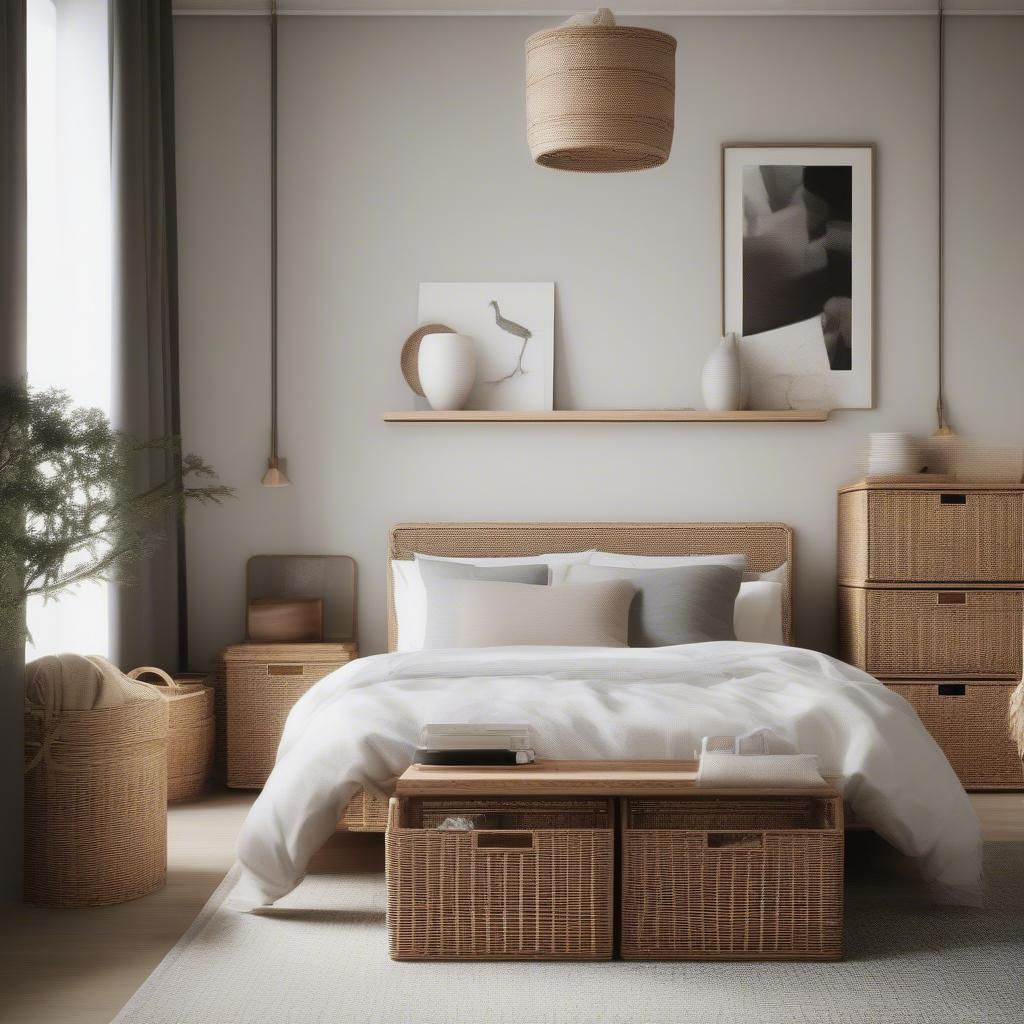 Wicker Underbed Storage in a Modern Bedroom