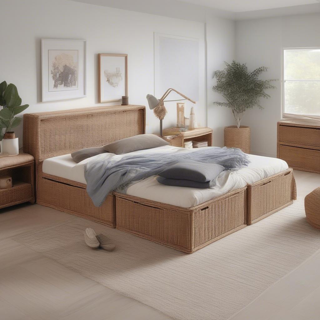 Wicker Underbed Storage in a Modern Bedroom