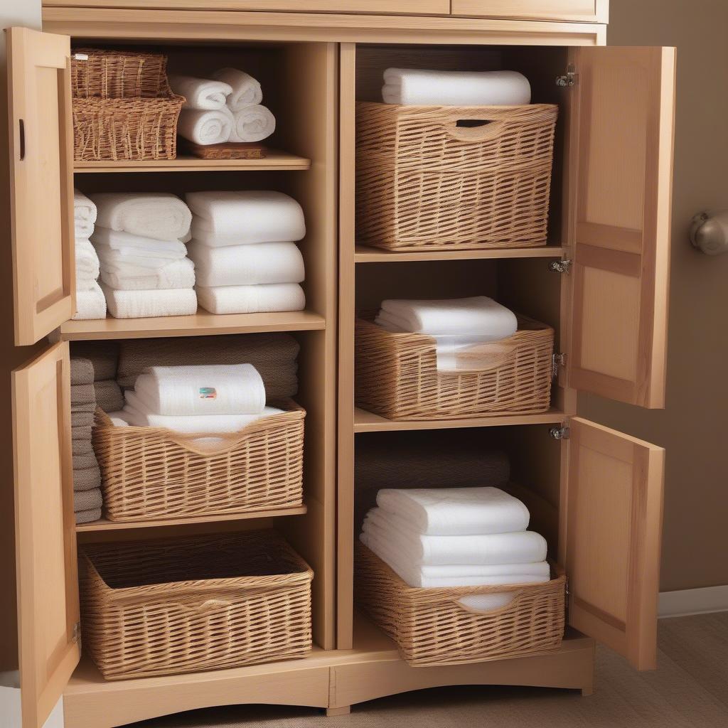 Wicker Utility Linen Cabinet Organization