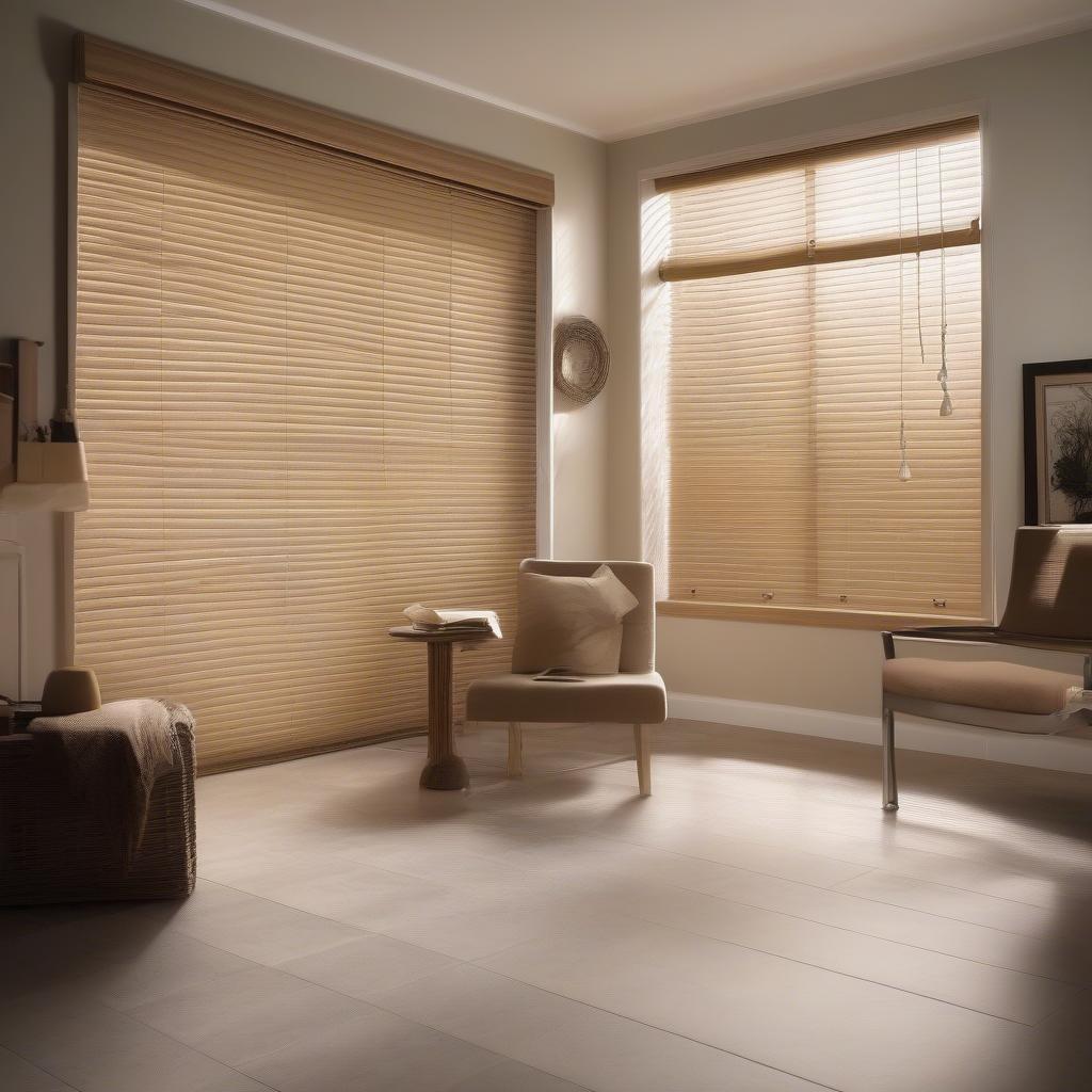 Wicker Venetian Blinds Controlling Light in a Garage