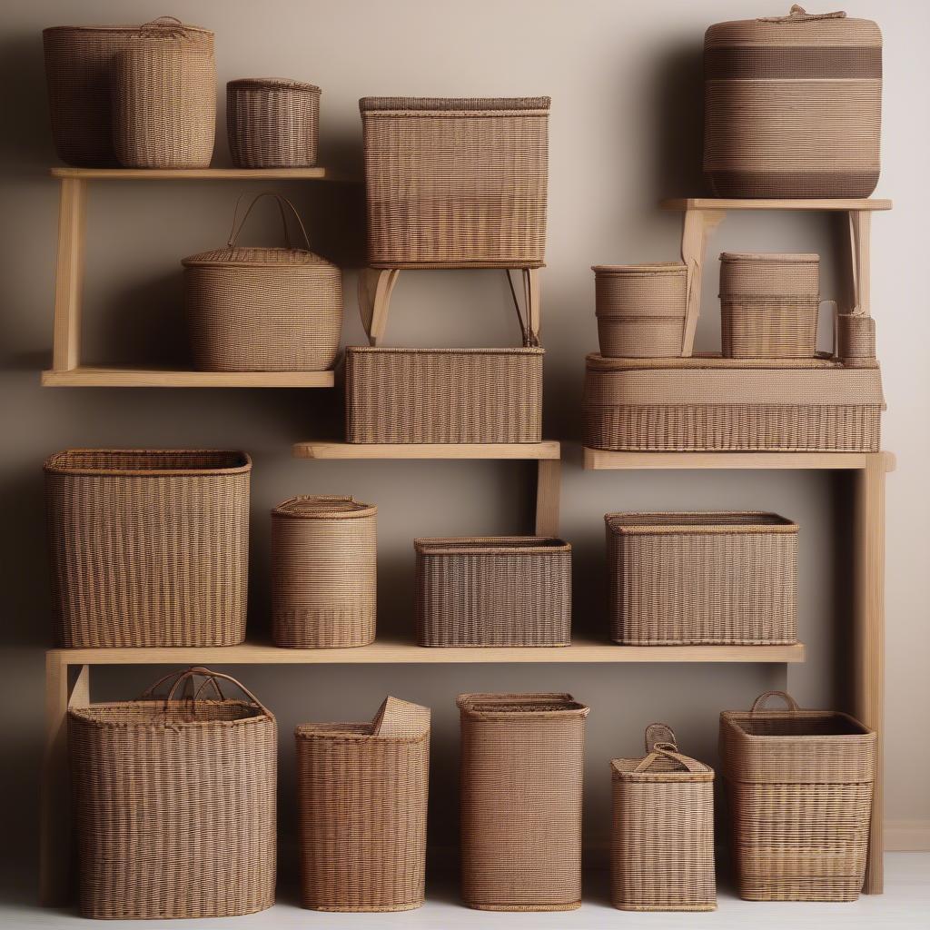 Variety of Wicker Waste Paper Baskets in Different Styles and Sizes