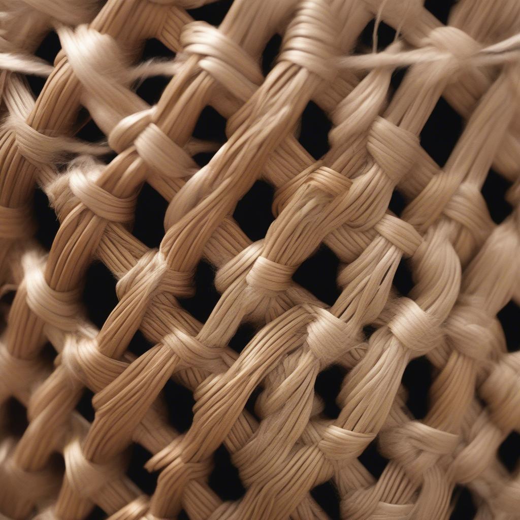 Close-up view of various wicker weaving techniques