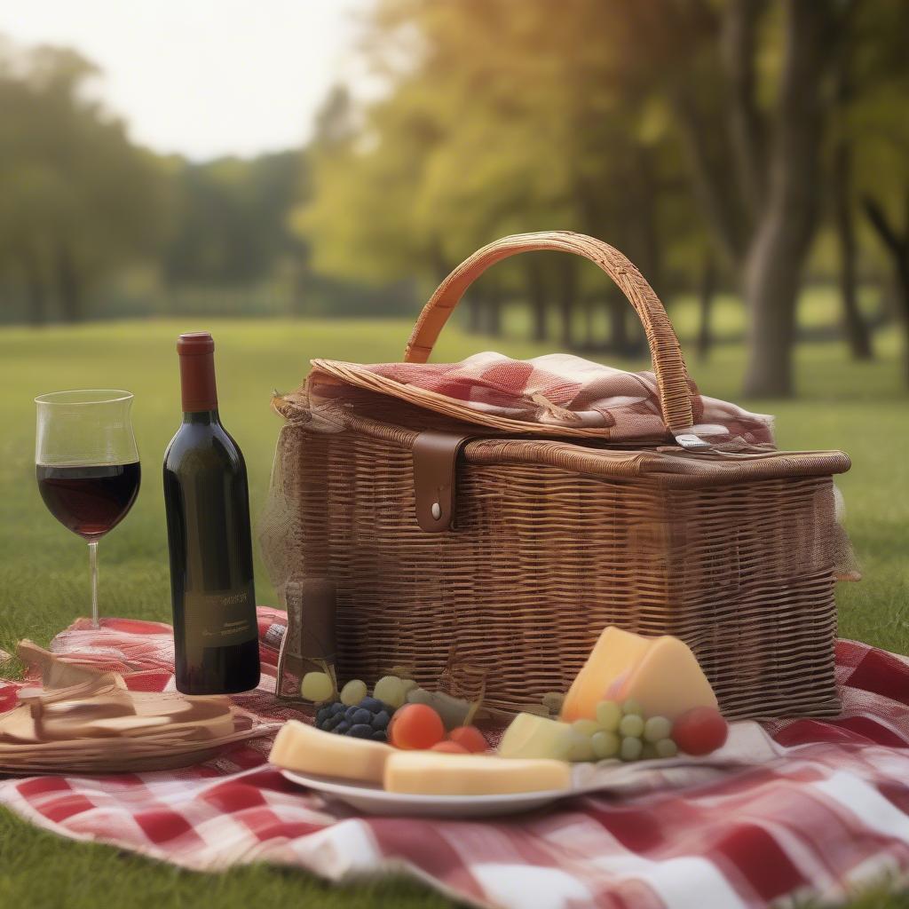 Wicker Wine Basket in a Picnic Setting