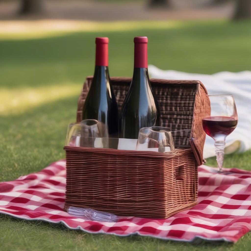 Wicker wine holder for a picnic