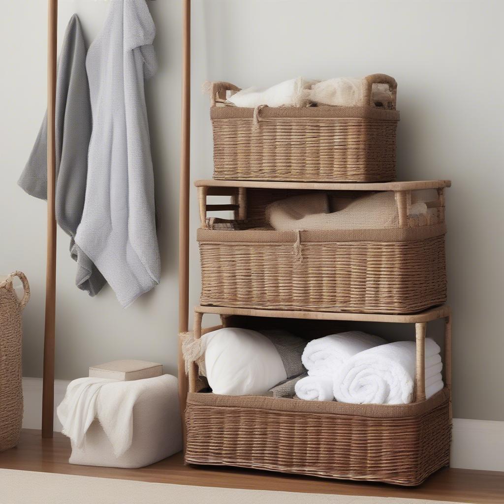 Placement Ideas for a Wicker and Wood Basket Storage Tote