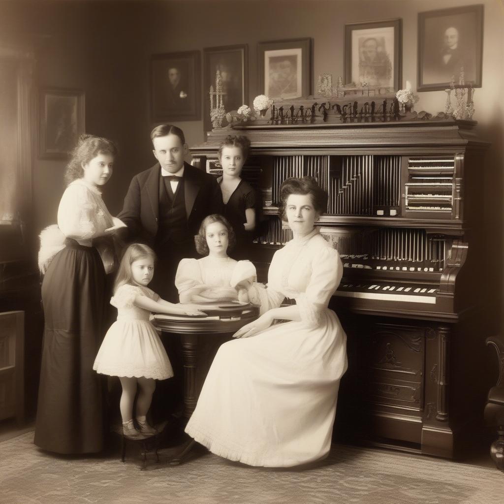 Family Gathered Around a Wickes Cabinet Organ