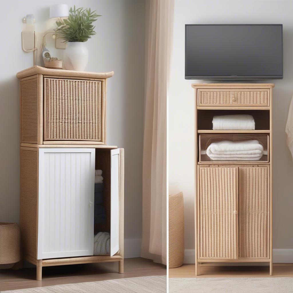 Wide Wicker Floor Cabinet In Different Rooms