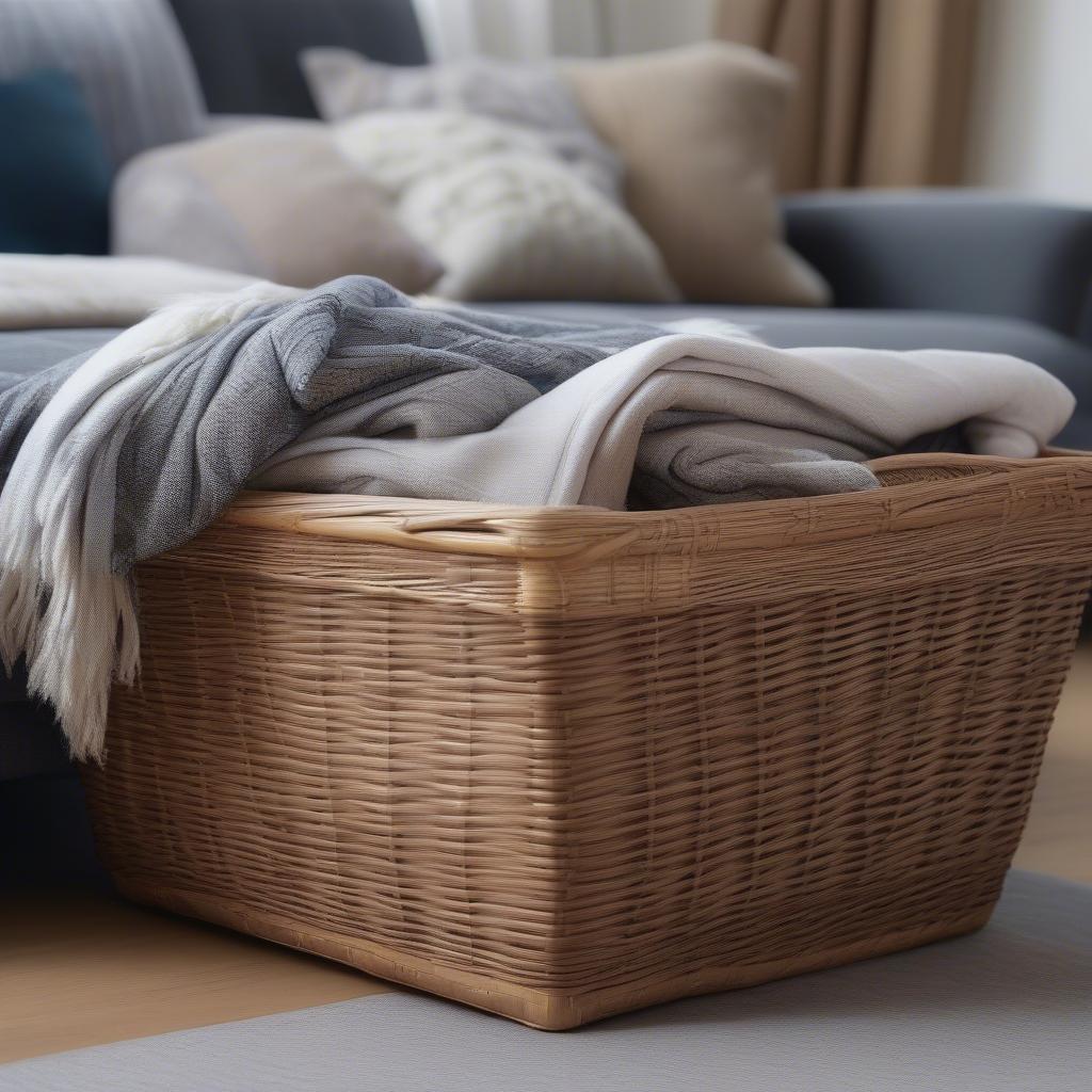 Windermere wicker lined storage basket in a living room setting