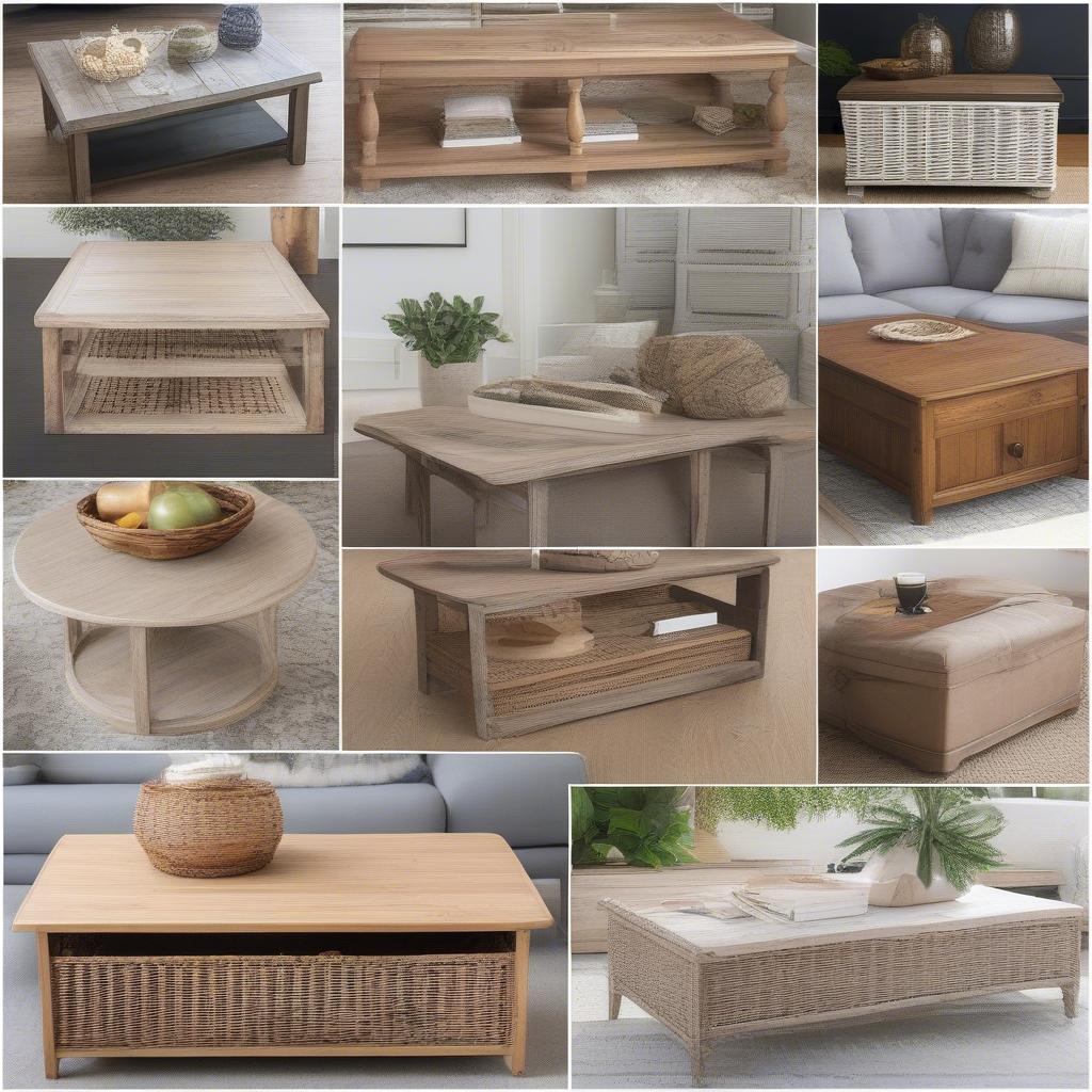 Wood Coffee Tables with Wicker Storage in Various Styles