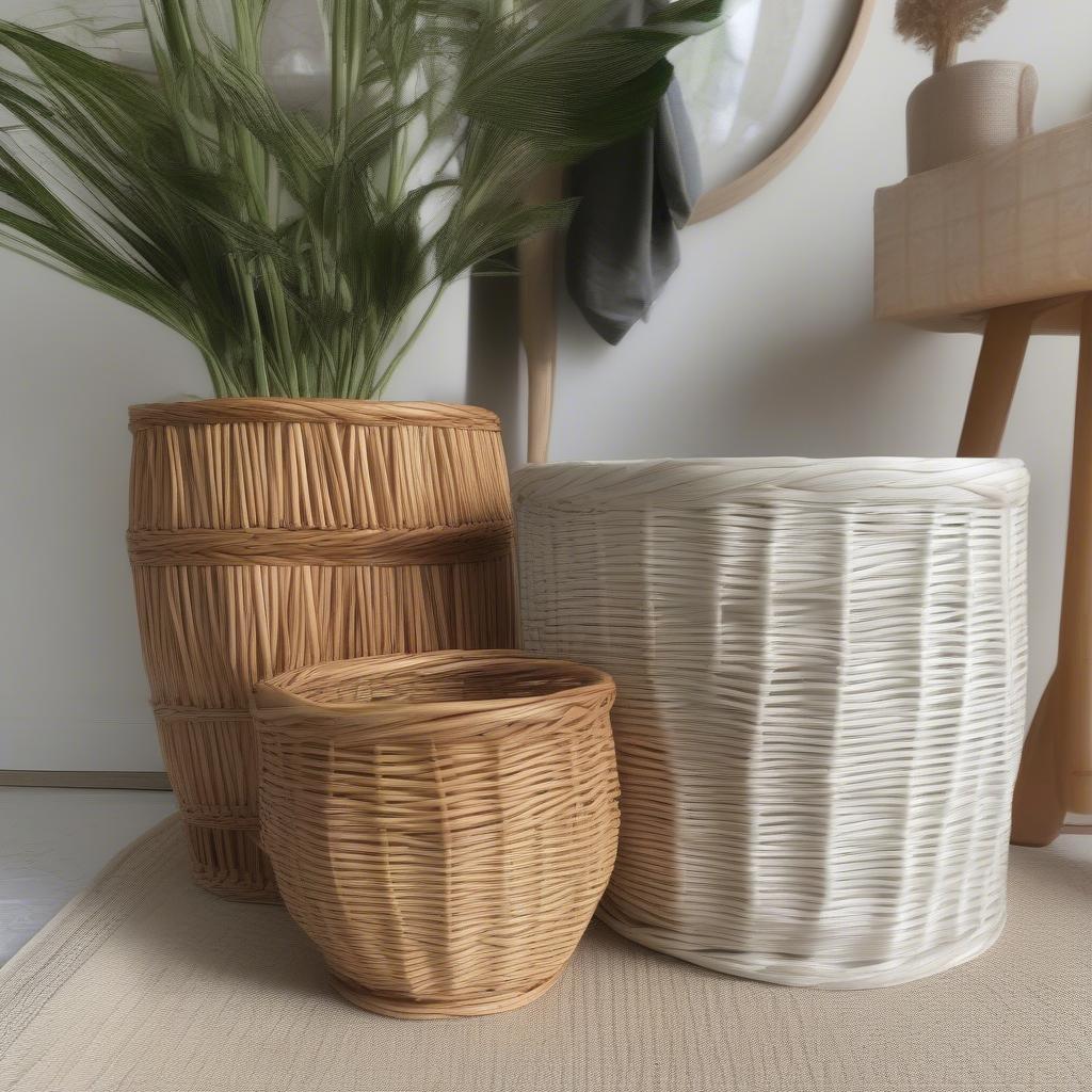 Different Materials and Finishes of Wood Wicker Plant Holders