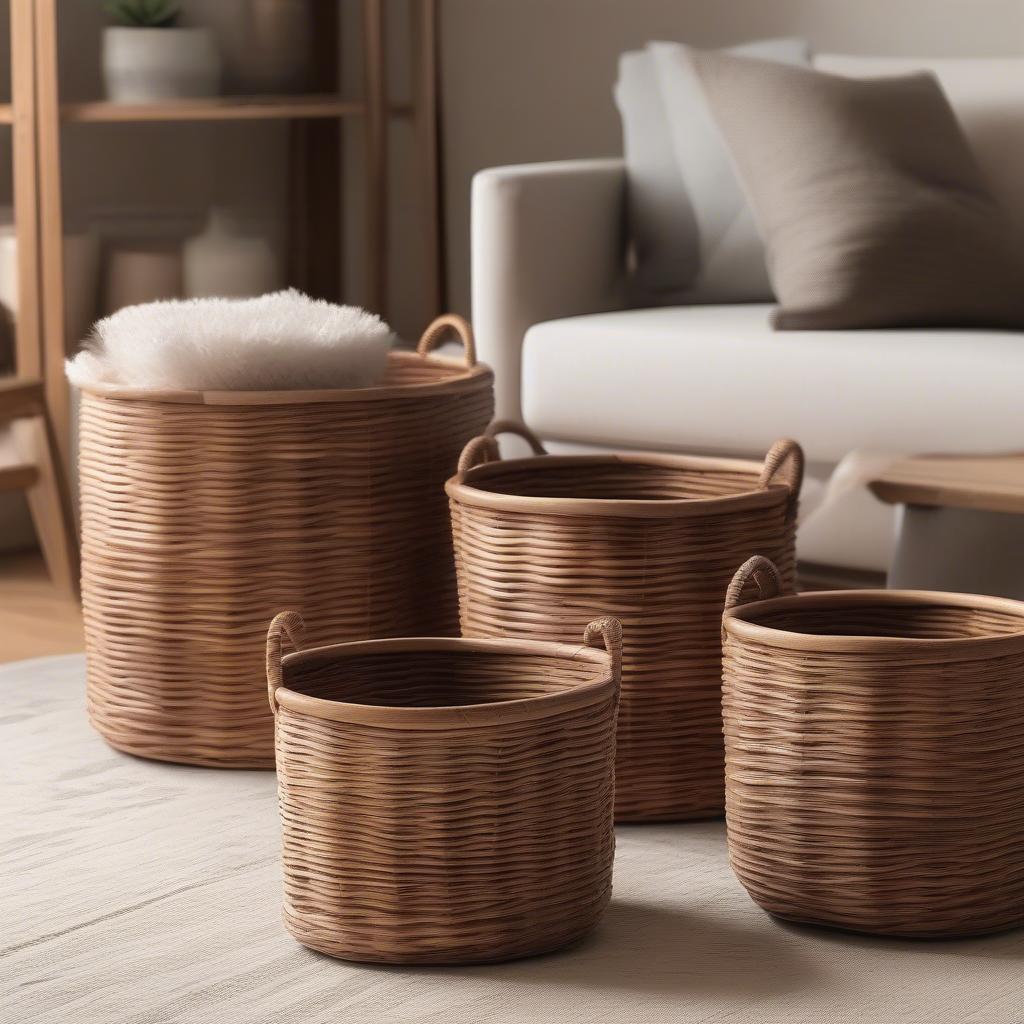 Stylish Wood and Wicker Storage Basket Set