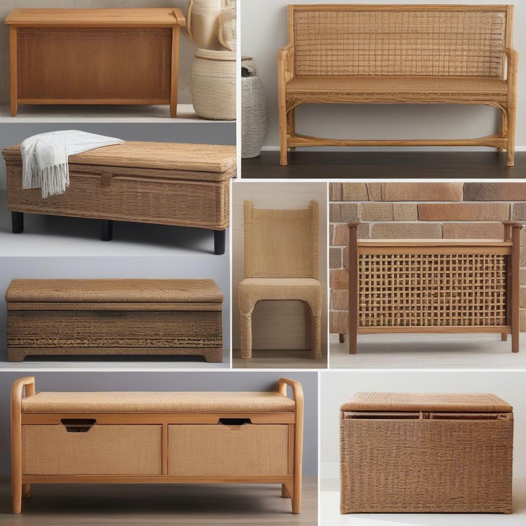 Different Styles of Wood and Wicker Storage Benches