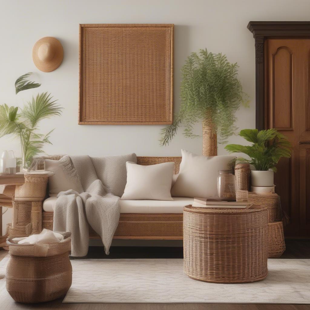 Wood and Wicker Storage Furniture in a Living Room