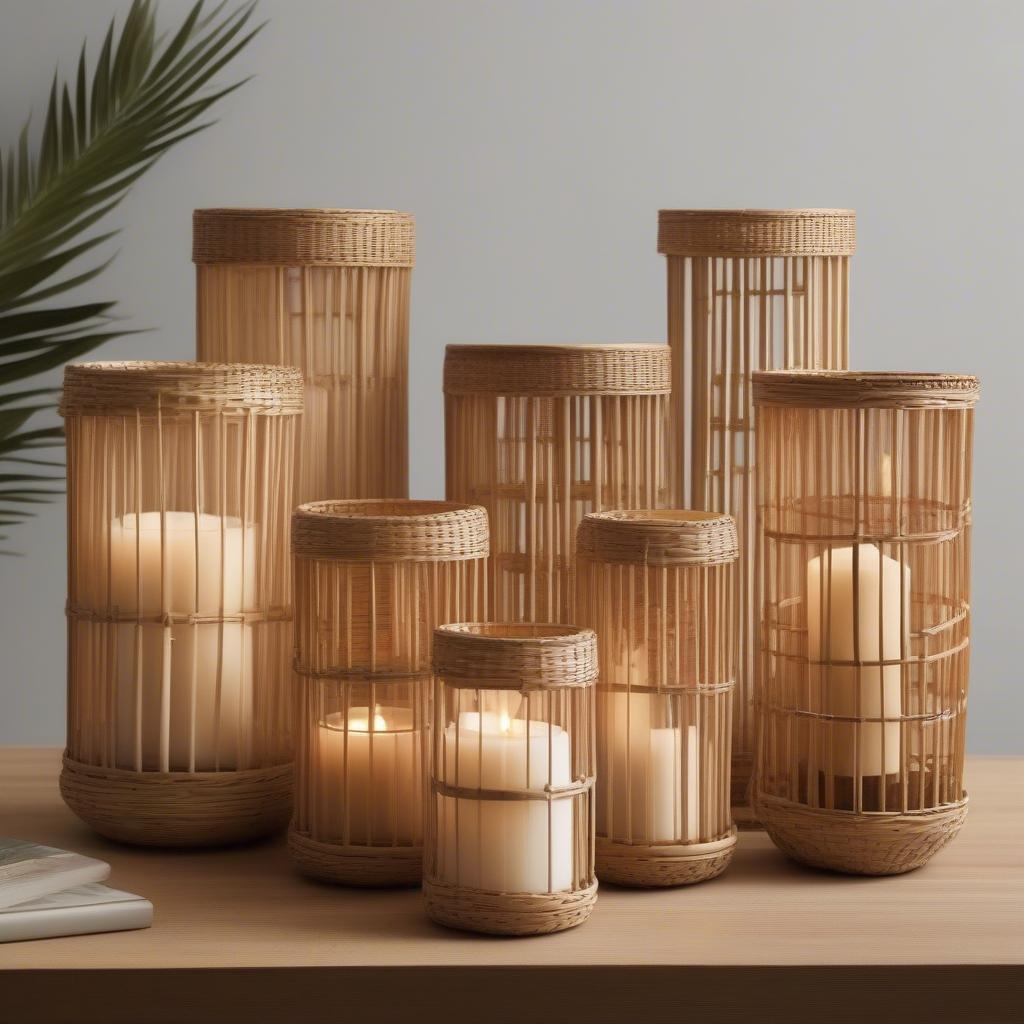 Variety of Wooden Wicker Rattan Bamboo Lantern Candle Holders