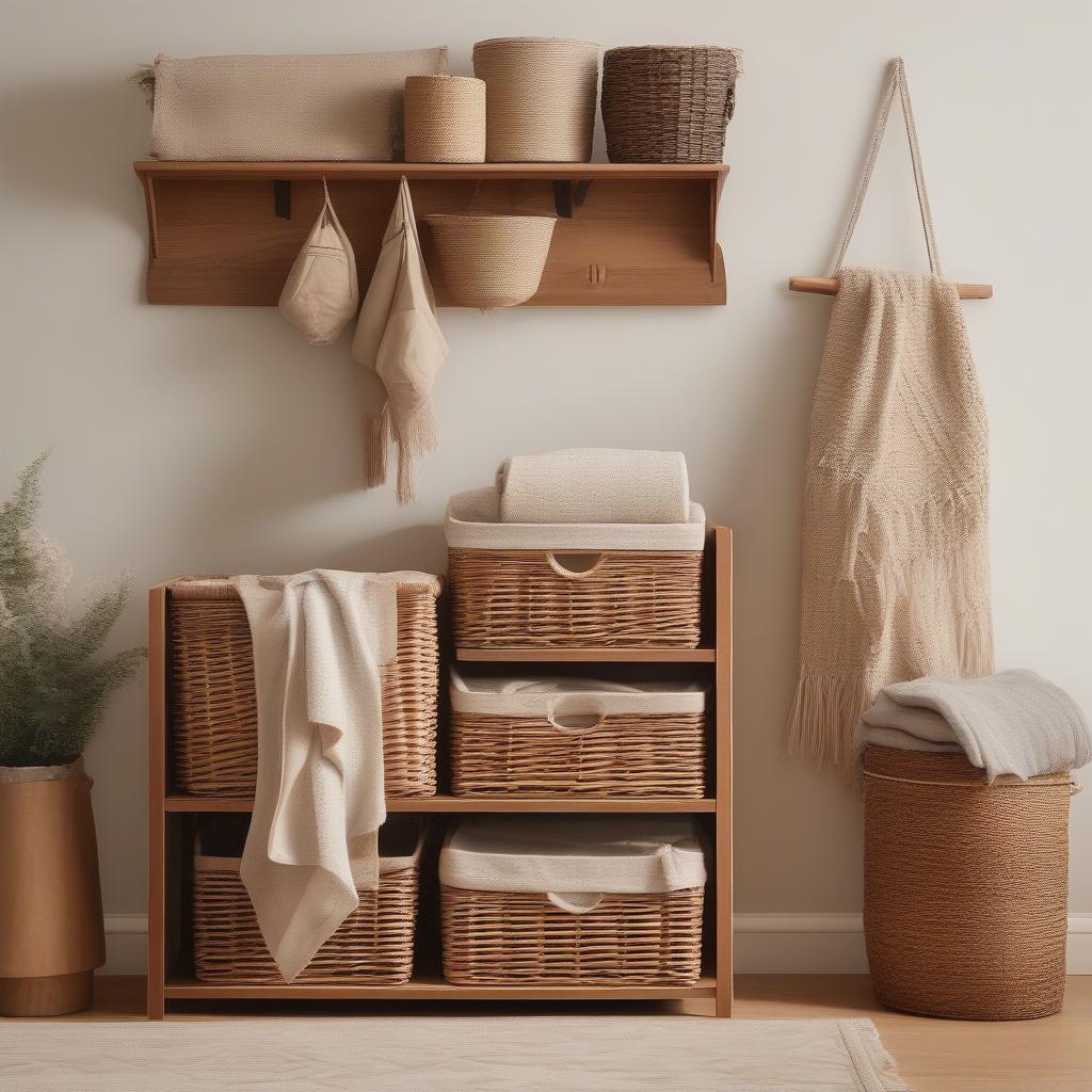 Wooden Wicker Storage Unit in Living Room