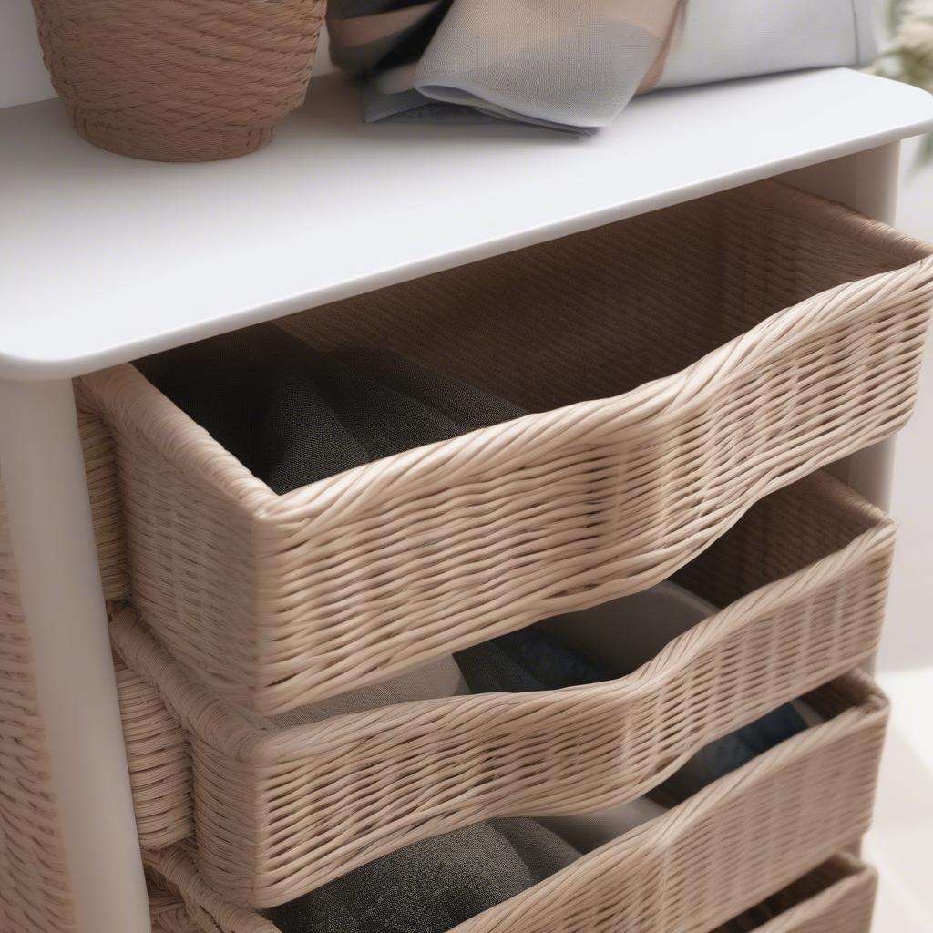 Woodluv Buff 3 Drawer Wicker Storage Unit Close-up