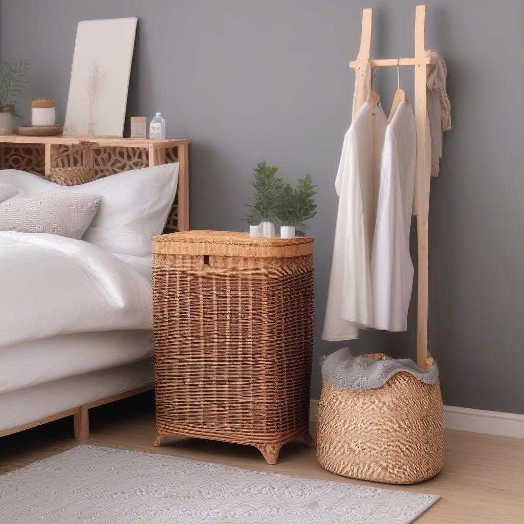 Woodluv Wicker Storage Hamper in a Bedroom