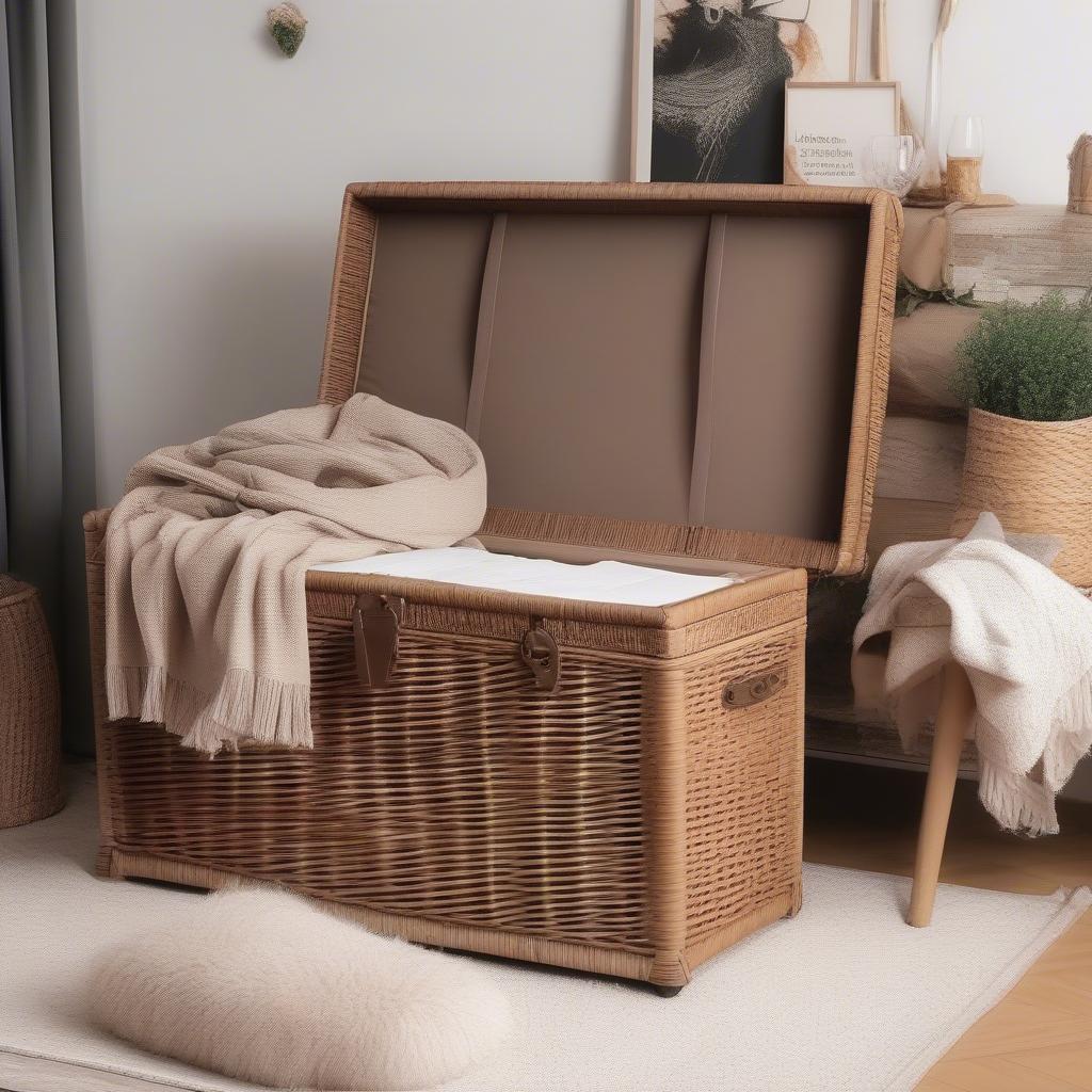 Woodluv Wicker Storage Trunk in a Living Room