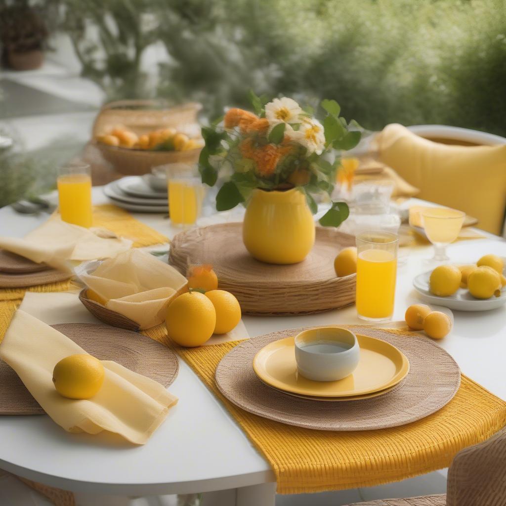 Yellow Spizy Wicker Placemat in an Outdoor Setting