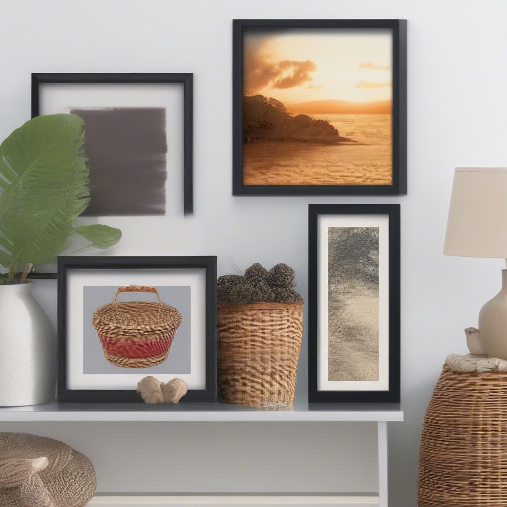 12x12 Black Frame Display Ideas: Wicker Baskets and Artwork