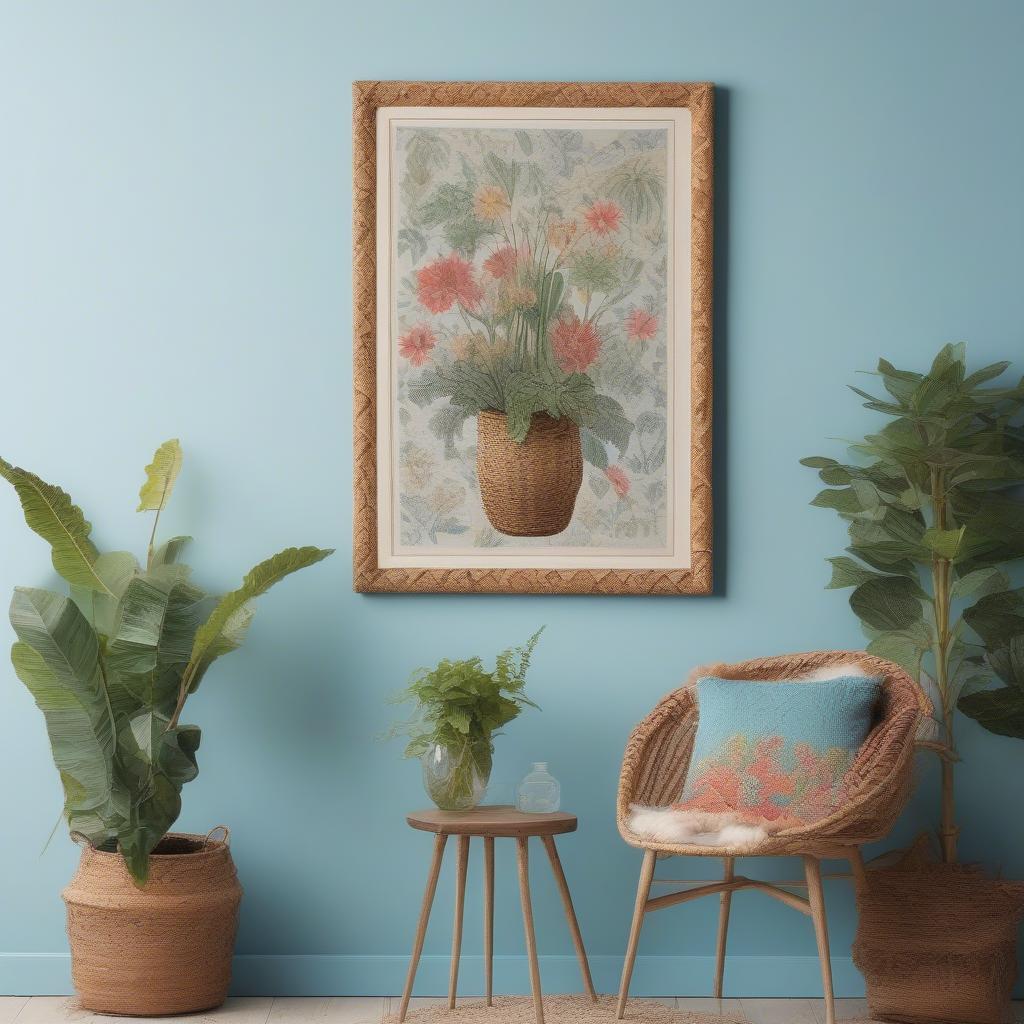 12x17 Wicker Frame with Botanical Print