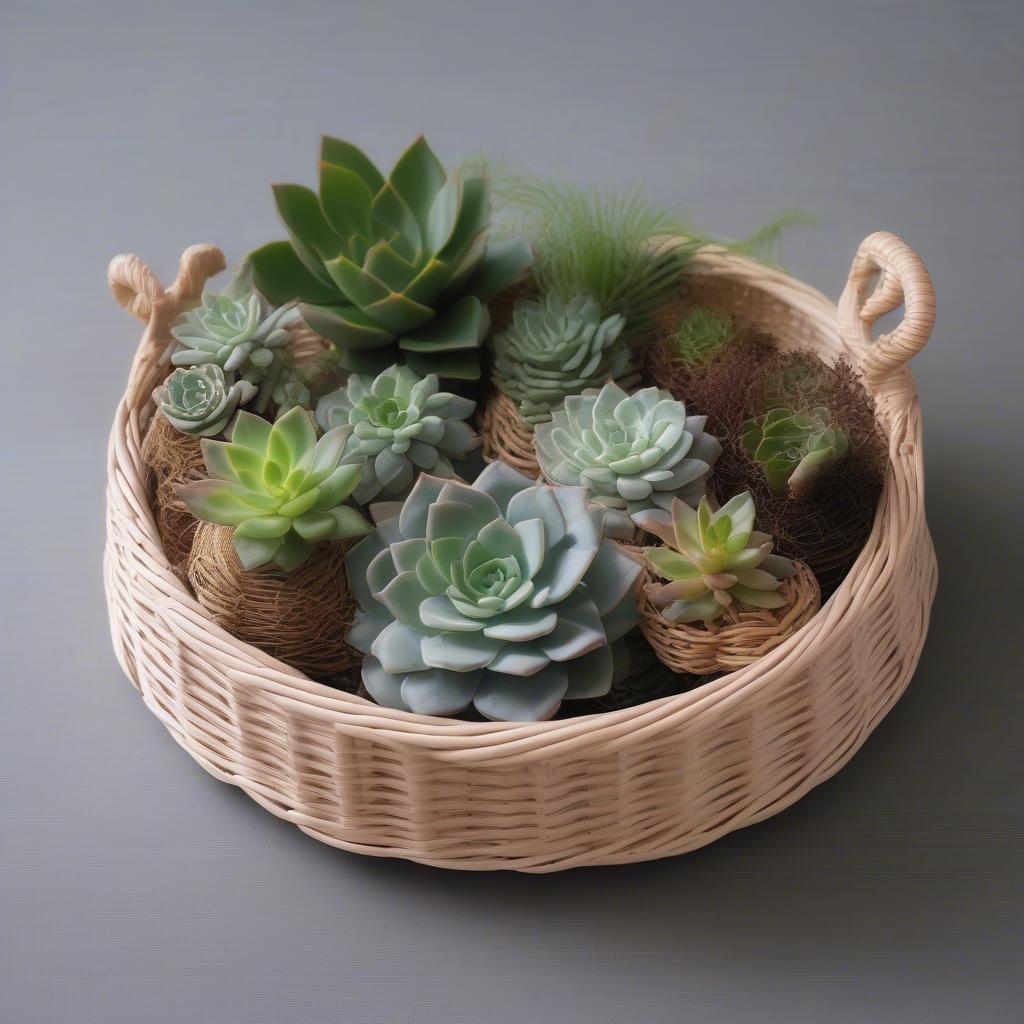 16x16 Wicker Tray with Potted Plants