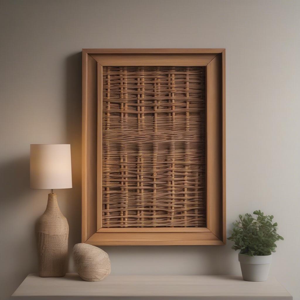 Wicker wall art in a 20 x 12 frame.