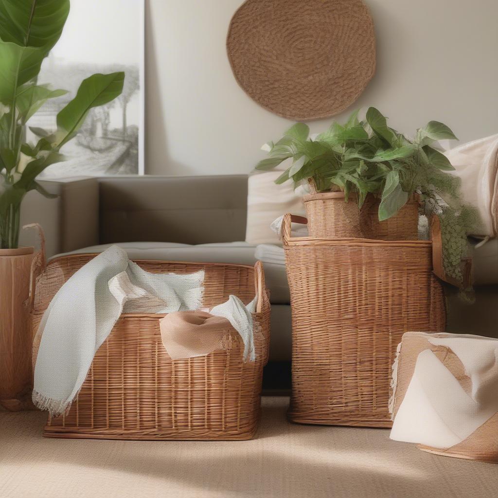 Rattan Basket Uses in 22x45 Size: Showcase of a 22x45 rattan basket used for storage, picnics, and decoration, demonstrating its versatility.