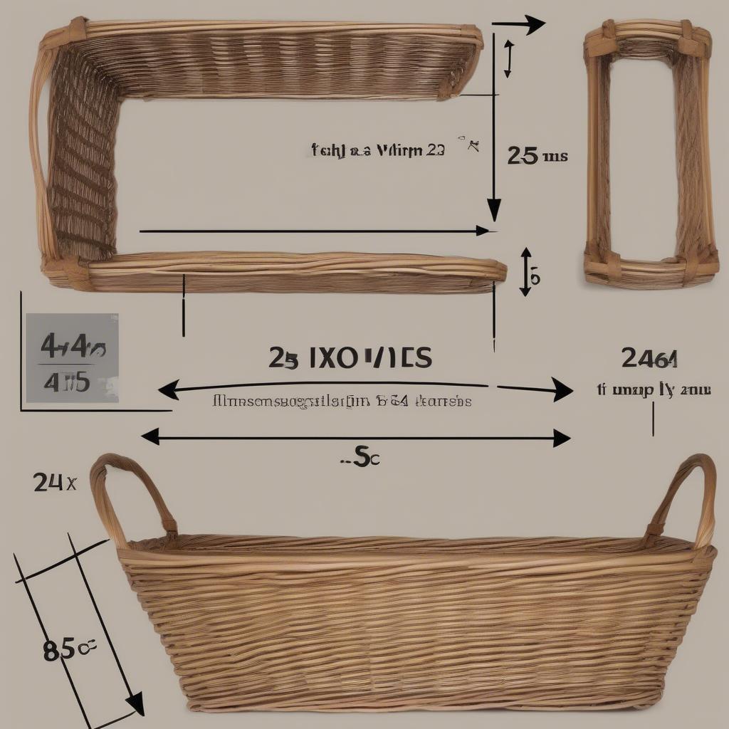 Wicker Basket Dimensions 22x45: Illustration showing the length and width measurements of a 22x45 wicker basket, highlighting the importance of understanding these dimensions when choosing a basket.