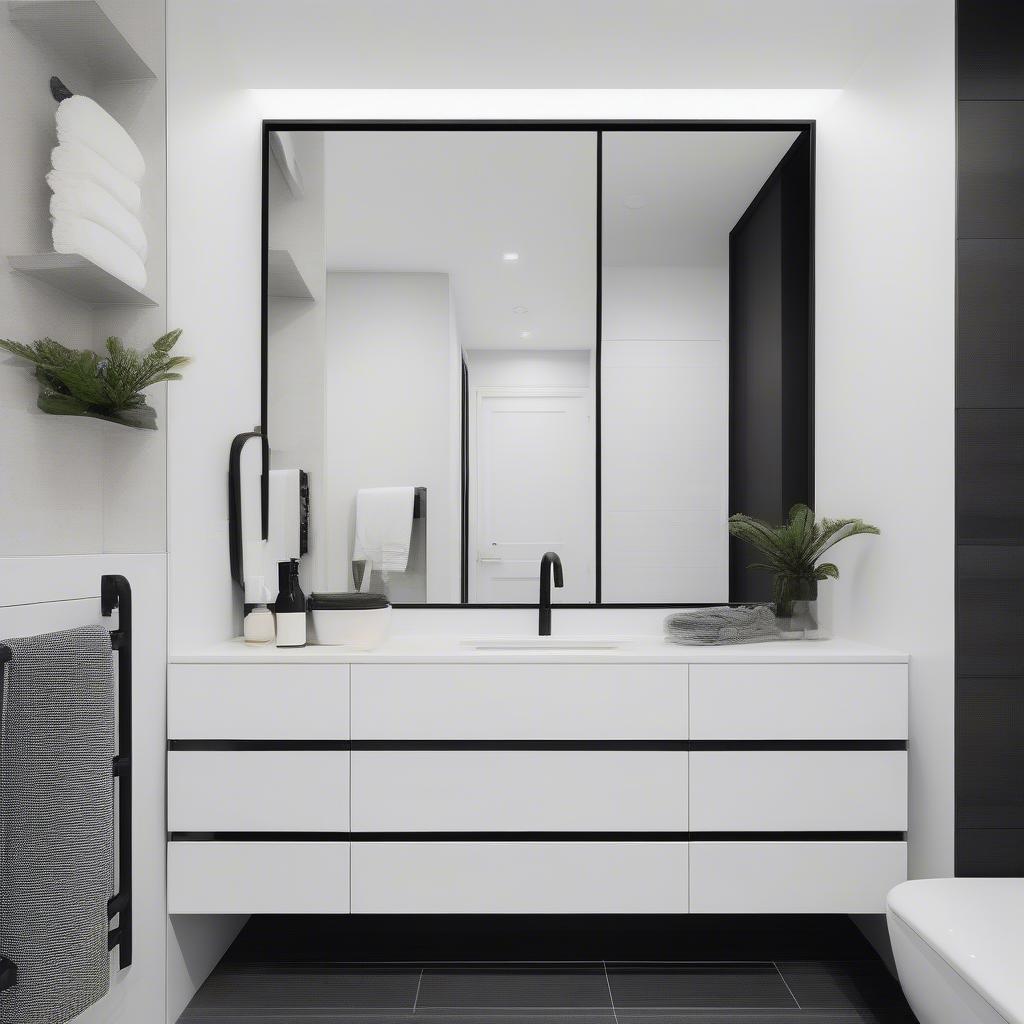 Modern Bathroom with a 24x36 Black Framed Mirror