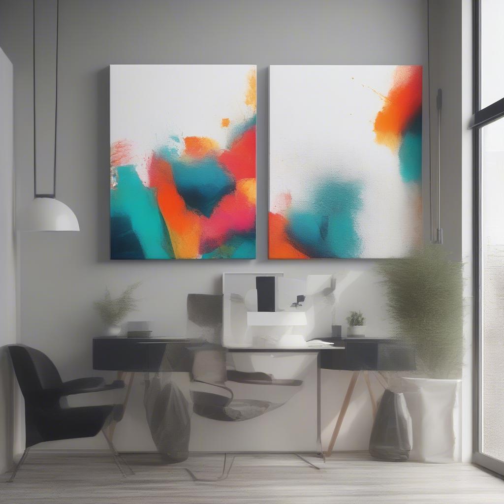 Modern Office with a 3-Piece Abstract Canvas