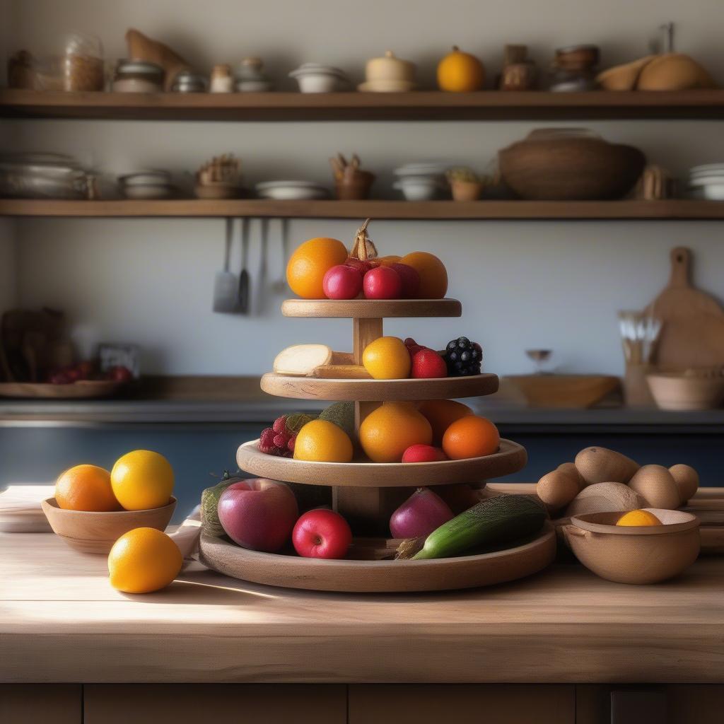 3 Tiered Wooden Tray in Rustic Kitchen