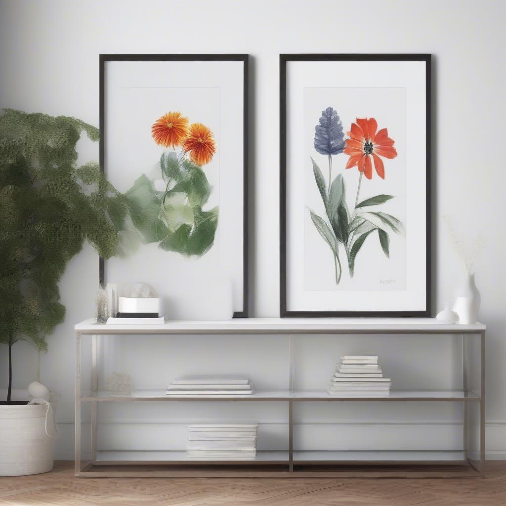 Modern 8x10 picture frame hanging on a white wall showcasing a botanical print